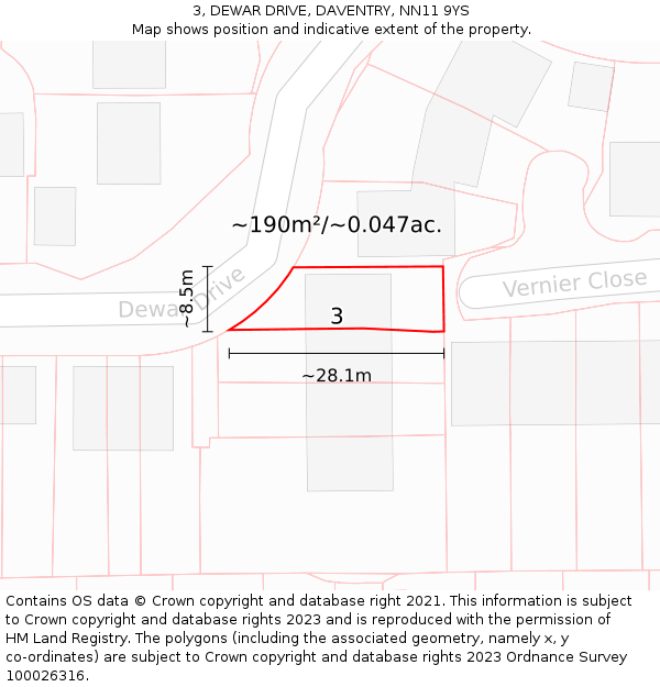3, DEWAR DRIVE, DAVENTRY, NN11 9YS: Plot and title map