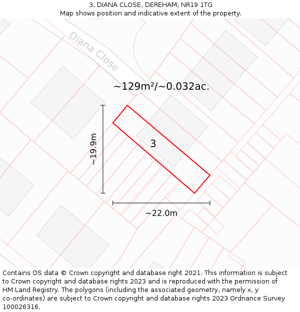 3, DIANA CLOSE, DEREHAM, NR19 1TG: Plot and title map