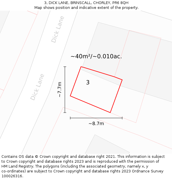 3, DICK LANE, BRINSCALL, CHORLEY, PR6 8QH: Plot and title map