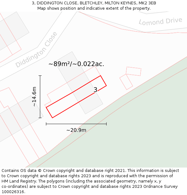 3, DIDDINGTON CLOSE, BLETCHLEY, MILTON KEYNES, MK2 3EB: Plot and title map