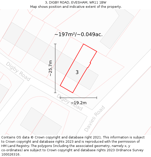 3, DIGBY ROAD, EVESHAM, WR11 1BW: Plot and title map