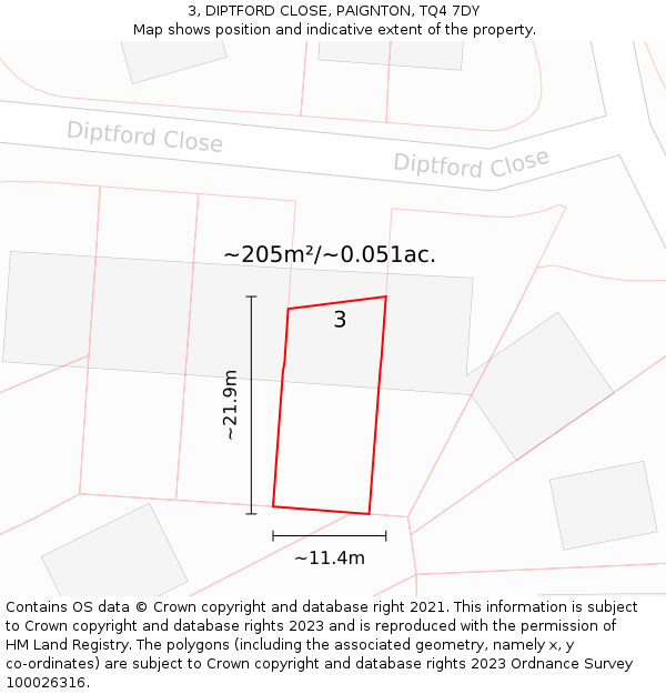 3, DIPTFORD CLOSE, PAIGNTON, TQ4 7DY: Plot and title map