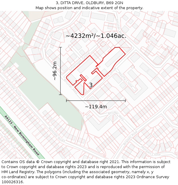 3, DITTA DRIVE, OLDBURY, B69 2GN: Plot and title map
