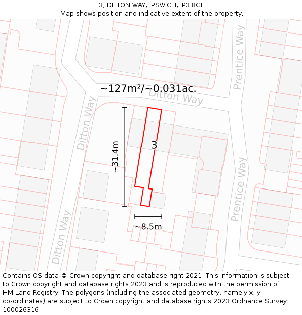 3, DITTON WAY, IPSWICH, IP3 8GL: Plot and title map