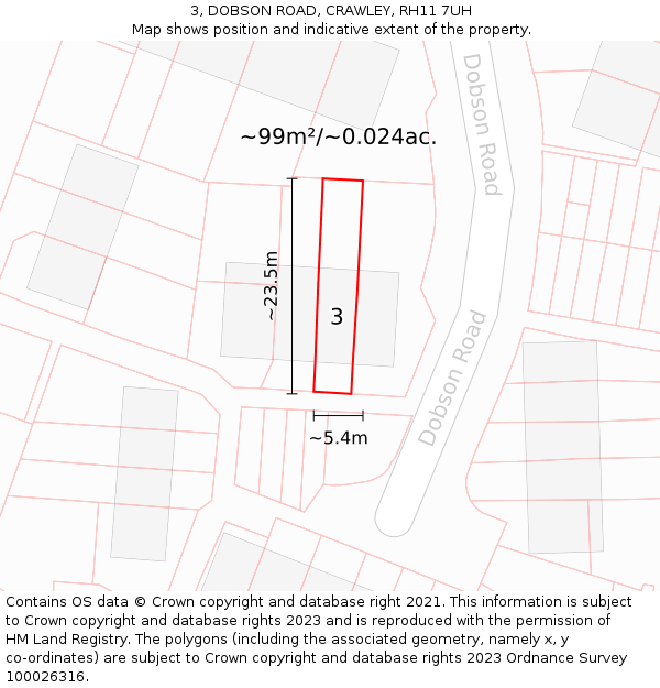 3, DOBSON ROAD, CRAWLEY, RH11 7UH: Plot and title map