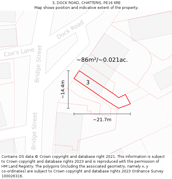 3, DOCK ROAD, CHATTERIS, PE16 6RE: Plot and title map
