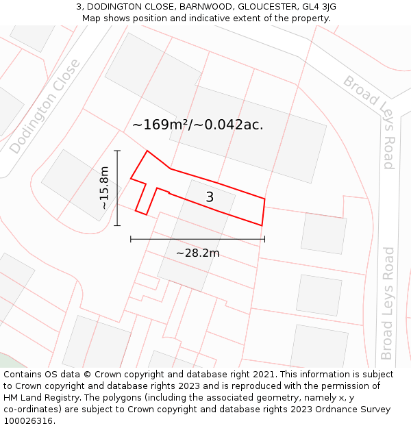 3, DODINGTON CLOSE, BARNWOOD, GLOUCESTER, GL4 3JG: Plot and title map