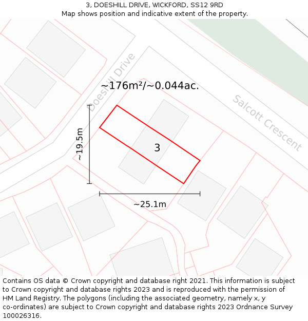 3, DOESHILL DRIVE, WICKFORD, SS12 9RD: Plot and title map