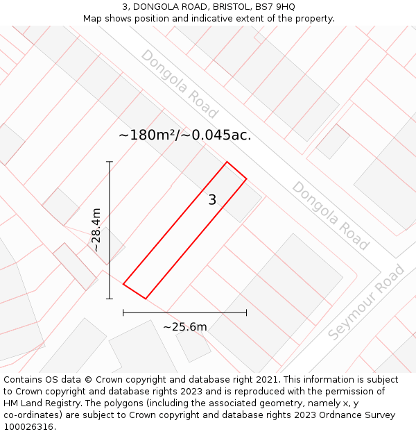 3, DONGOLA ROAD, BRISTOL, BS7 9HQ: Plot and title map