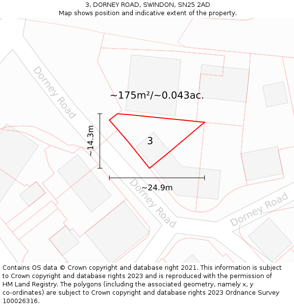 3, DORNEY ROAD, SWINDON, SN25 2AD: Plot and title map