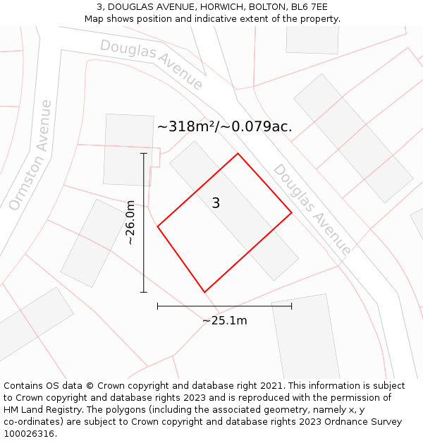 3, DOUGLAS AVENUE, HORWICH, BOLTON, BL6 7EE: Plot and title map