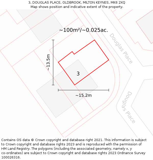 3, DOUGLAS PLACE, OLDBROOK, MILTON KEYNES, MK6 2XQ: Plot and title map