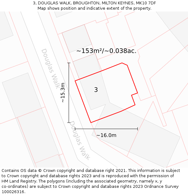 3, DOUGLAS WALK, BROUGHTON, MILTON KEYNES, MK10 7DF: Plot and title map