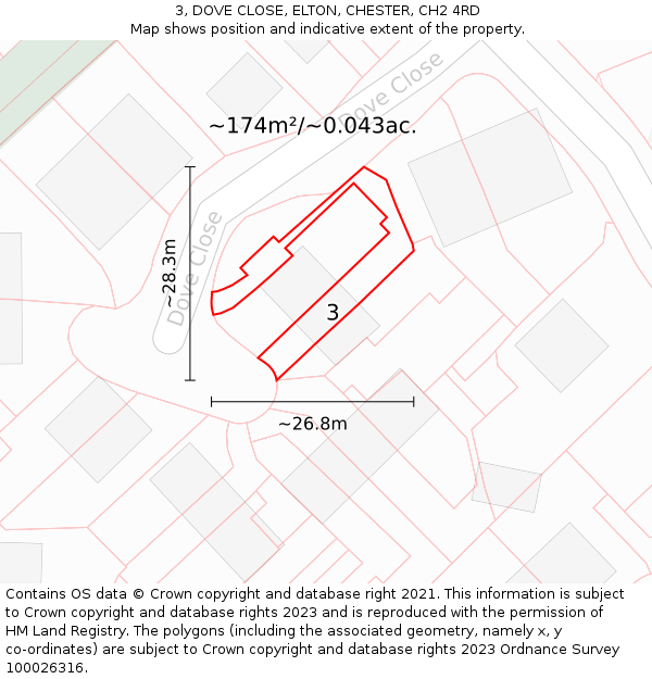 3, DOVE CLOSE, ELTON, CHESTER, CH2 4RD: Plot and title map