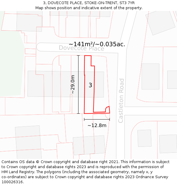 3, DOVECOTE PLACE, STOKE-ON-TRENT, ST3 7YR: Plot and title map