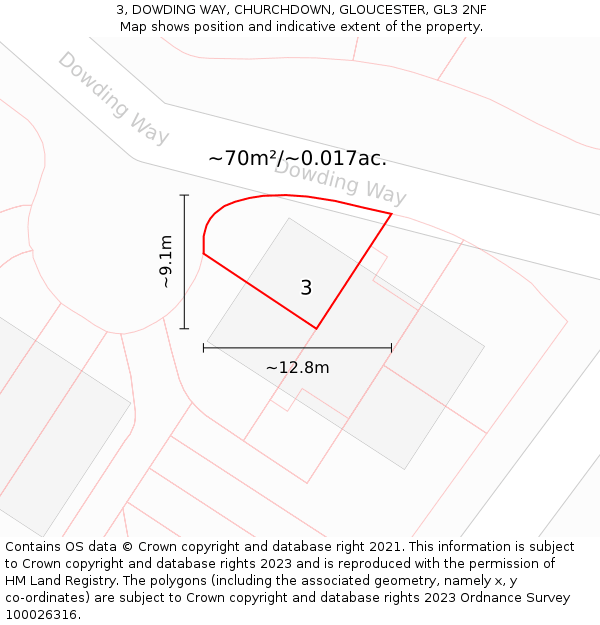 3, DOWDING WAY, CHURCHDOWN, GLOUCESTER, GL3 2NF: Plot and title map