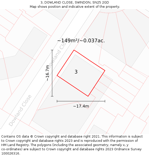 3, DOWLAND CLOSE, SWINDON, SN25 2GD: Plot and title map