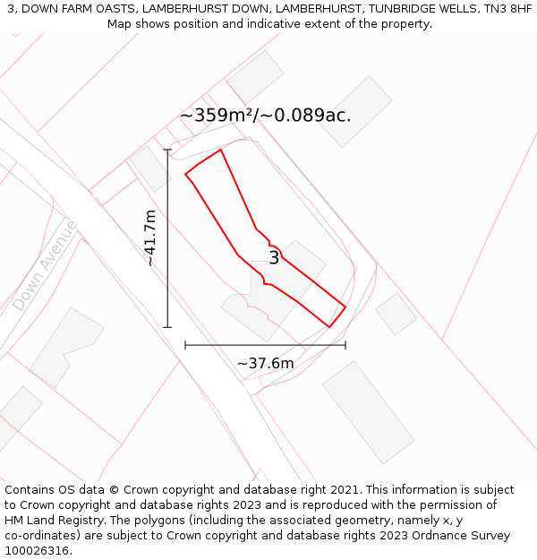 3, DOWN FARM OASTS, LAMBERHURST DOWN, LAMBERHURST, TUNBRIDGE WELLS, TN3 8HF: Plot and title map