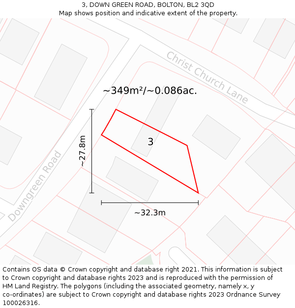 3, DOWN GREEN ROAD, BOLTON, BL2 3QD: Plot and title map