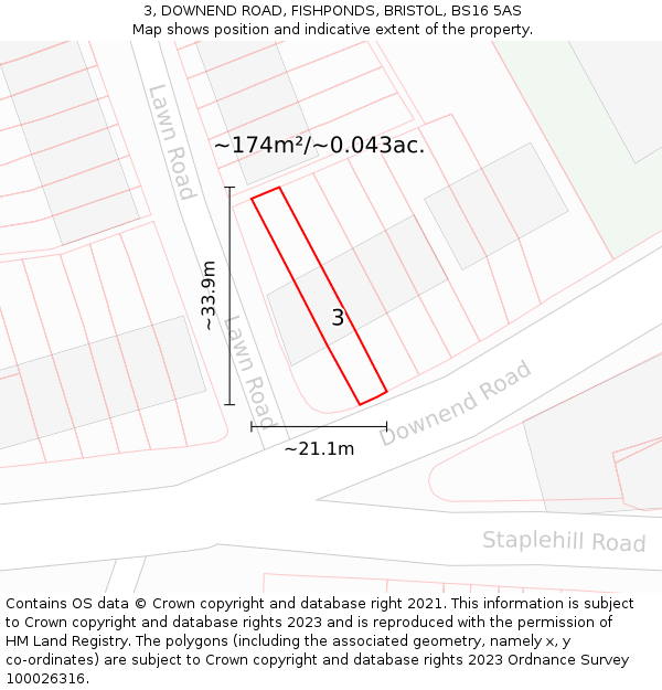 3, DOWNEND ROAD, FISHPONDS, BRISTOL, BS16 5AS: Plot and title map