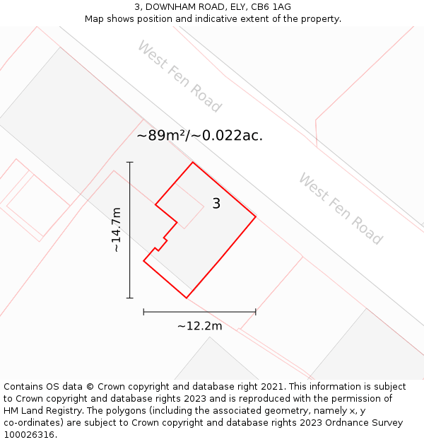 3, DOWNHAM ROAD, ELY, CB6 1AG: Plot and title map