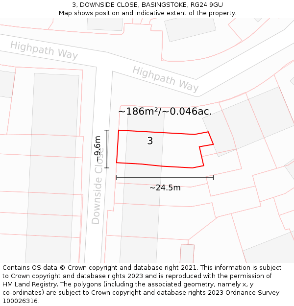 3, DOWNSIDE CLOSE, BASINGSTOKE, RG24 9GU: Plot and title map