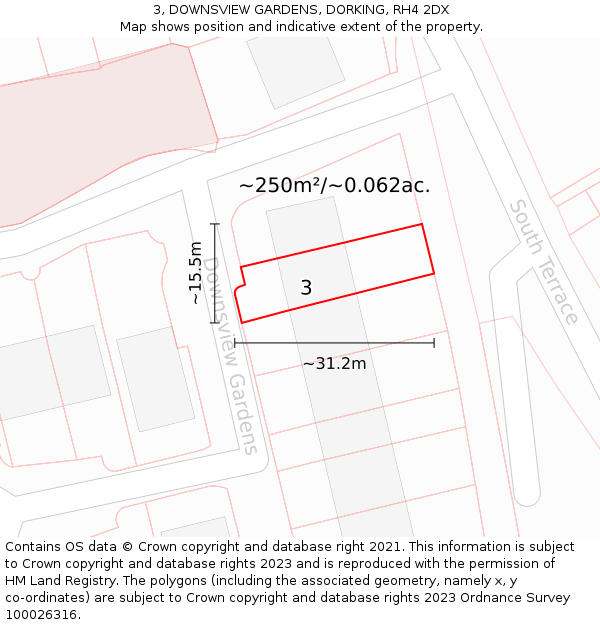 3, DOWNSVIEW GARDENS, DORKING, RH4 2DX: Plot and title map