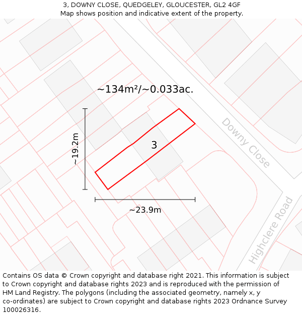3, DOWNY CLOSE, QUEDGELEY, GLOUCESTER, GL2 4GF: Plot and title map