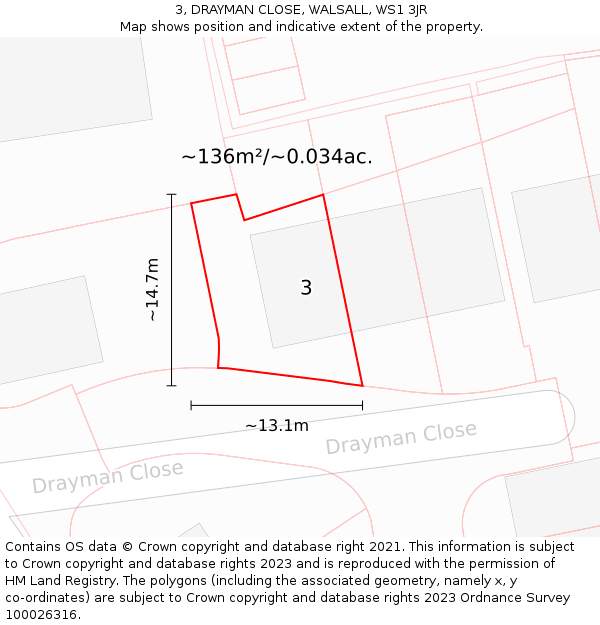 3, DRAYMAN CLOSE, WALSALL, WS1 3JR: Plot and title map