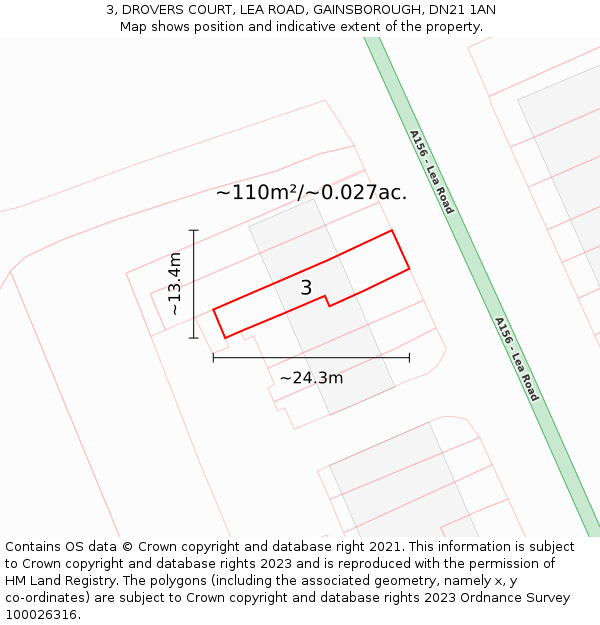 3, DROVERS COURT, LEA ROAD, GAINSBOROUGH, DN21 1AN: Plot and title map