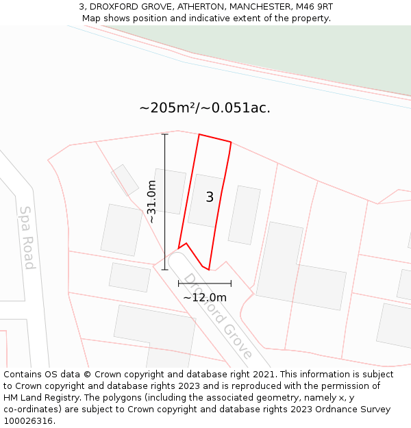 3, DROXFORD GROVE, ATHERTON, MANCHESTER, M46 9RT: Plot and title map