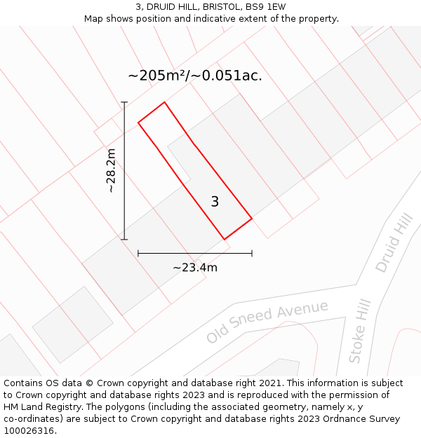 3, DRUID HILL, BRISTOL, BS9 1EW: Plot and title map