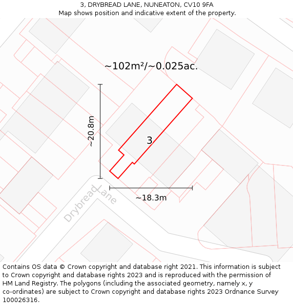 3, DRYBREAD LANE, NUNEATON, CV10 9FA: Plot and title map