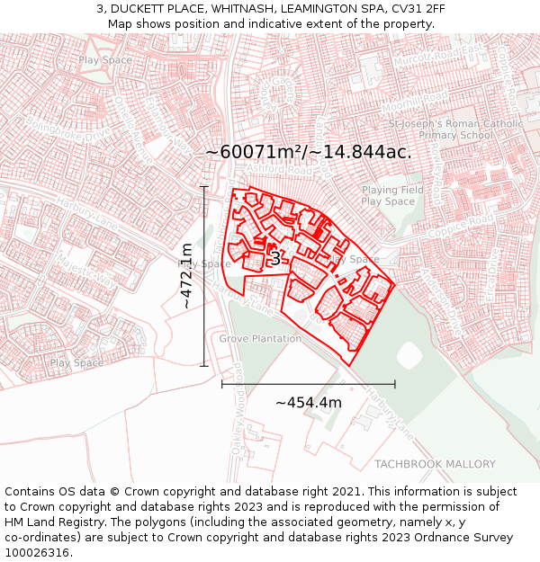 3, DUCKETT PLACE, WHITNASH, LEAMINGTON SPA, CV31 2FF: Plot and title map