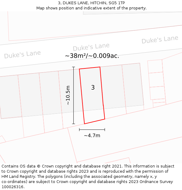 3, DUKES LANE, HITCHIN, SG5 1TP: Plot and title map