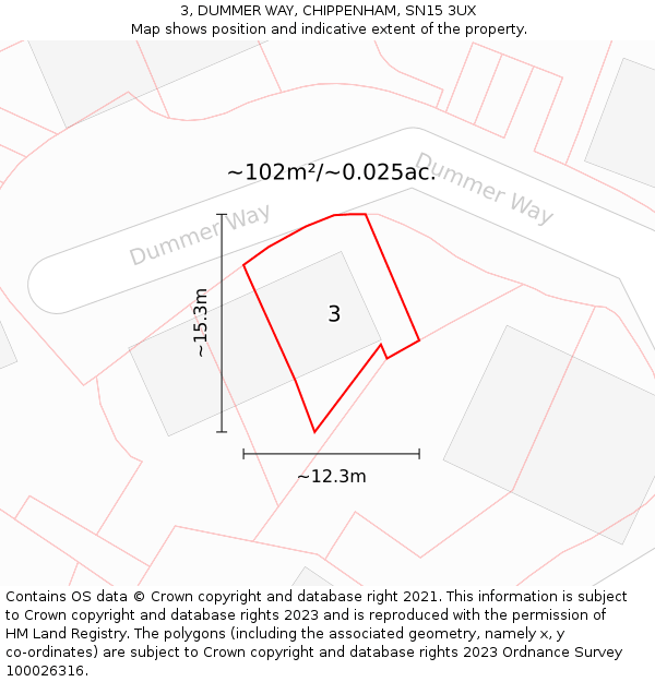 3, DUMMER WAY, CHIPPENHAM, SN15 3UX: Plot and title map