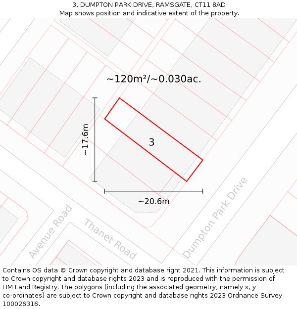 3, DUMPTON PARK DRIVE, RAMSGATE, CT11 8AD: Plot and title map