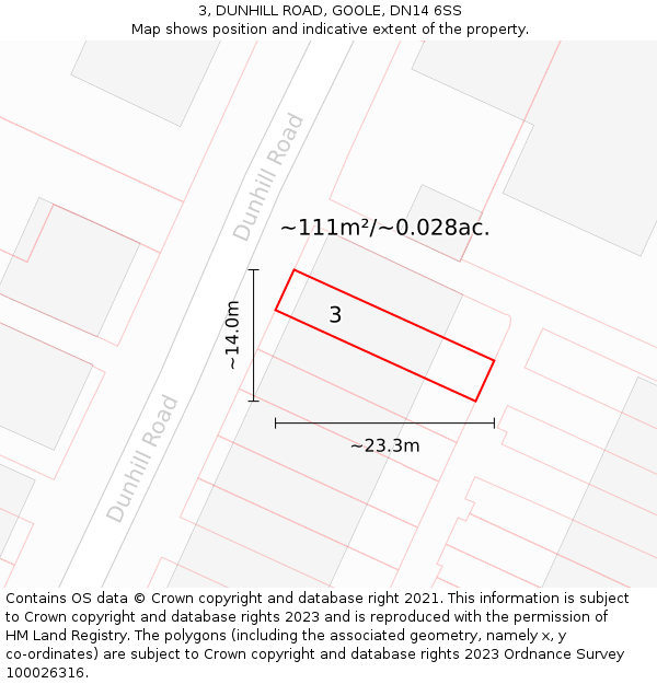 3, DUNHILL ROAD, GOOLE, DN14 6SS: Plot and title map
