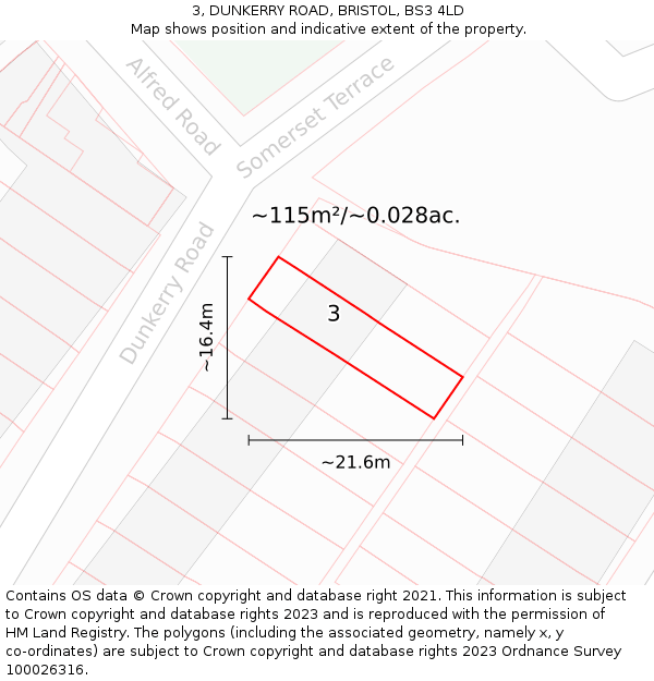 3, DUNKERRY ROAD, BRISTOL, BS3 4LD: Plot and title map