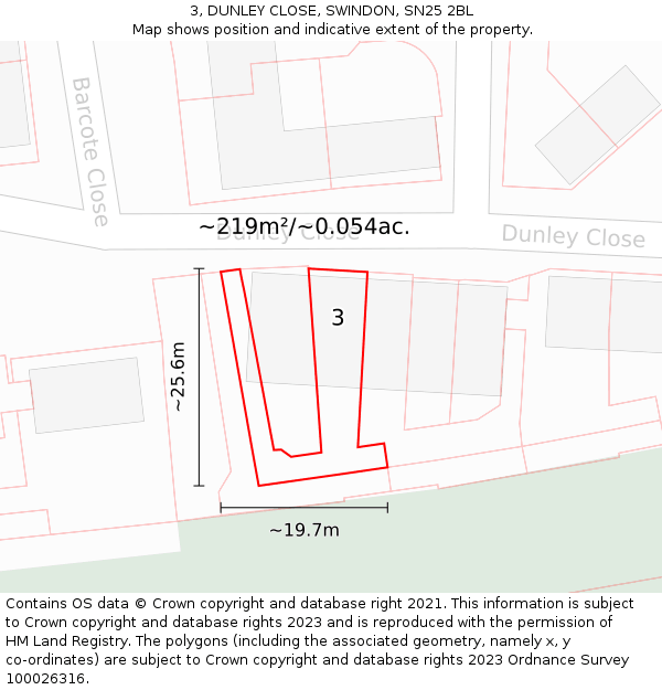 3, DUNLEY CLOSE, SWINDON, SN25 2BL: Plot and title map