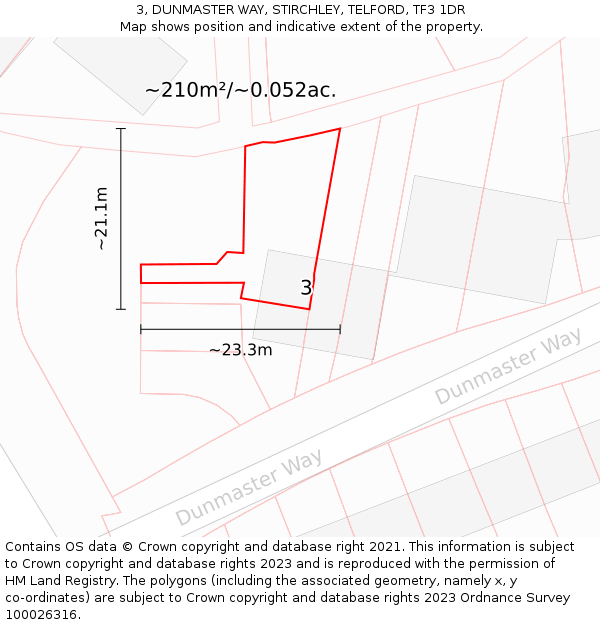 3, DUNMASTER WAY, STIRCHLEY, TELFORD, TF3 1DR: Plot and title map