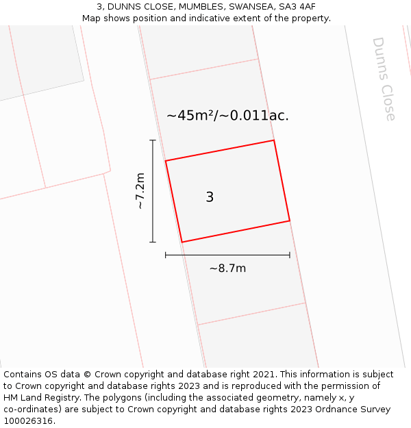 3, DUNNS CLOSE, MUMBLES, SWANSEA, SA3 4AF: Plot and title map