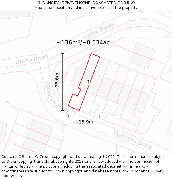 3, DUNSTAN DRIVE, THORNE, DONCASTER, DN8 5UQ: Plot and title map