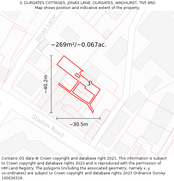 3, DURGATES COTTAGES, JONAS LANE, DURGATES, WADHURST, TN5 6RG: Plot and title map