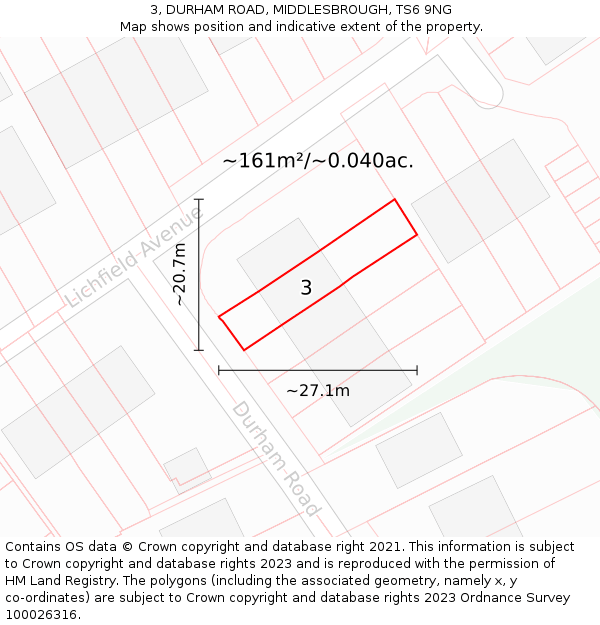 3, DURHAM ROAD, MIDDLESBROUGH, TS6 9NG: Plot and title map