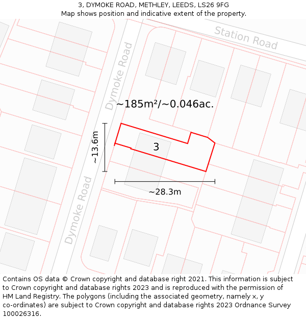 3, DYMOKE ROAD, METHLEY, LEEDS, LS26 9FG: Plot and title map