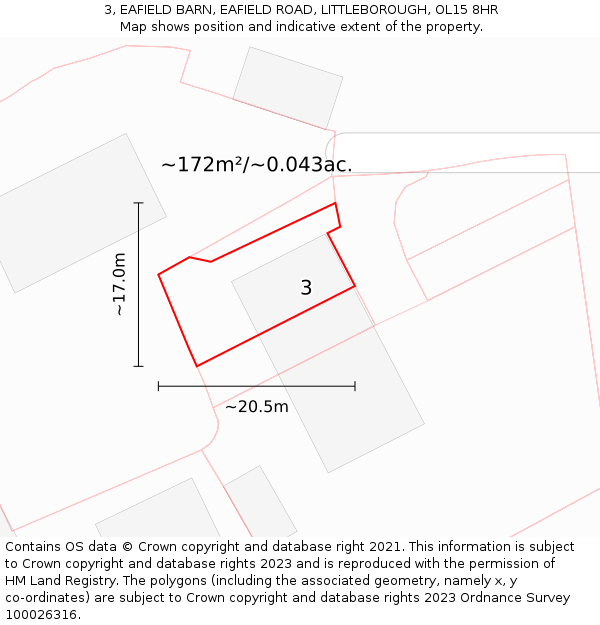 3, EAFIELD BARN, EAFIELD ROAD, LITTLEBOROUGH, OL15 8HR: Plot and title map