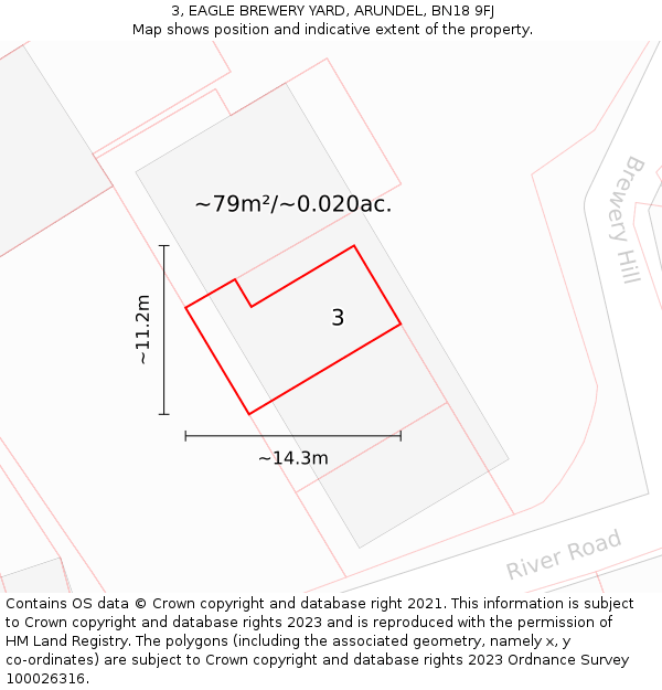3, EAGLE BREWERY YARD, ARUNDEL, BN18 9FJ: Plot and title map