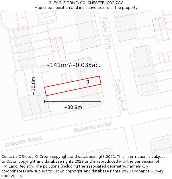 3, EAGLE DRIVE, COLCHESTER, CO2 7GG: Plot and title map