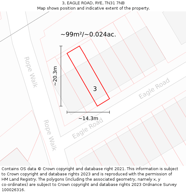 3, EAGLE ROAD, RYE, TN31 7NB: Plot and title map